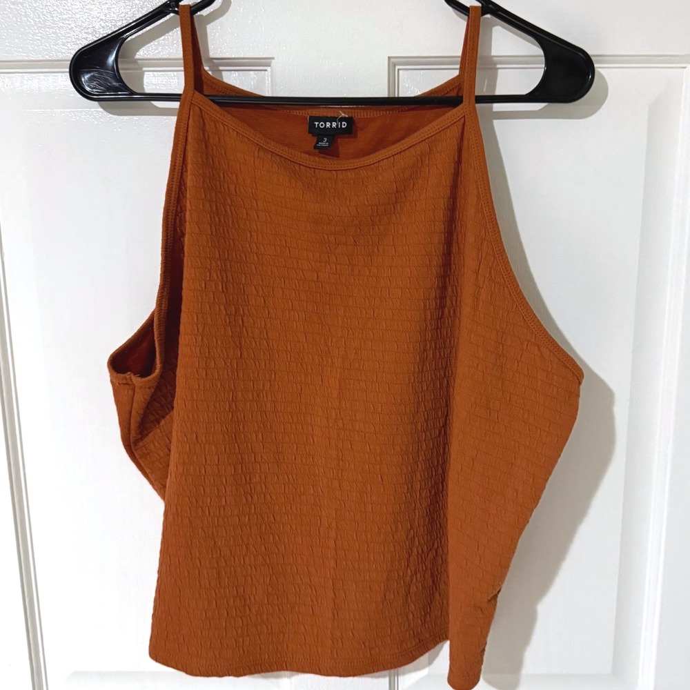 Torrid Womens Plus Size 3 Burnt Orange Smocked Textured High Neck Cami Top